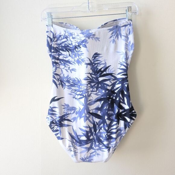 Tommy Bahama Bandeau One-Piece Swimsuit Blue Tropical Print Size 8 - Picture 2 of 5
